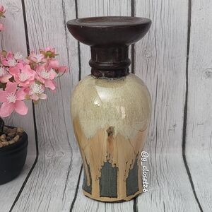 10" Artisan Ceramic Vase Pillar Candle Holder with Drip Glaze